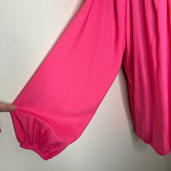 David Meister Peasant Top 1X Womens Plus Embroidered Relaxed Pink Orange Rayon - Picture 5 of 8